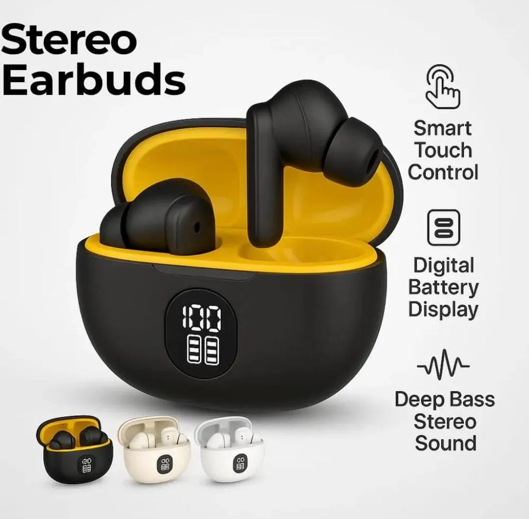 Premium Wireless Earbuds Black yellow - Image 4